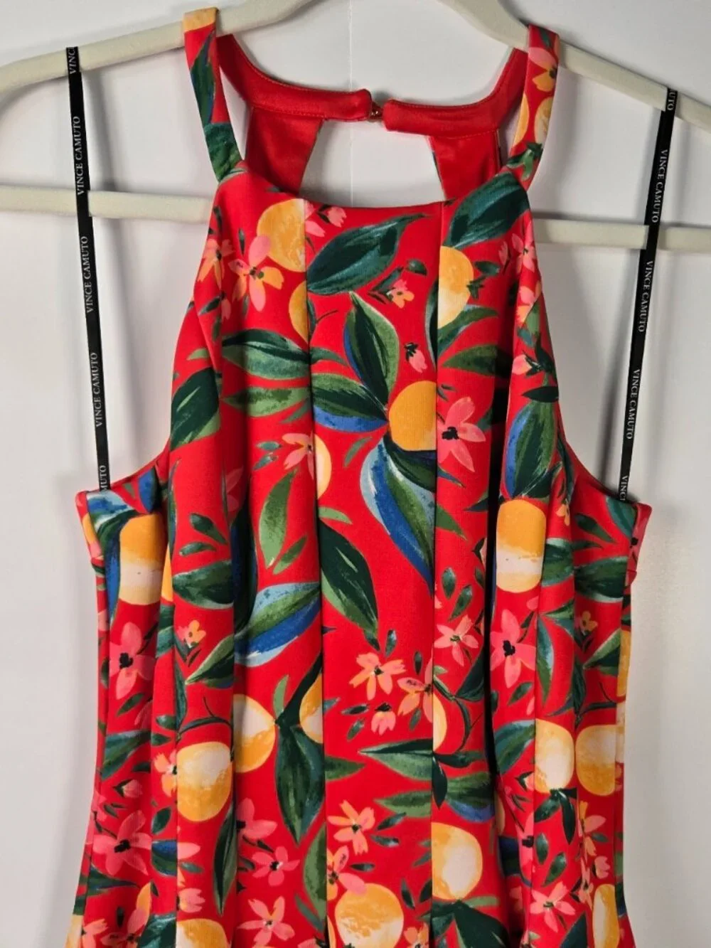 NWOT Vincent Camuto Halter Fit & Flare Scuba Crepe Fruit/Floral Print Size 8 - Picture 3 of 11